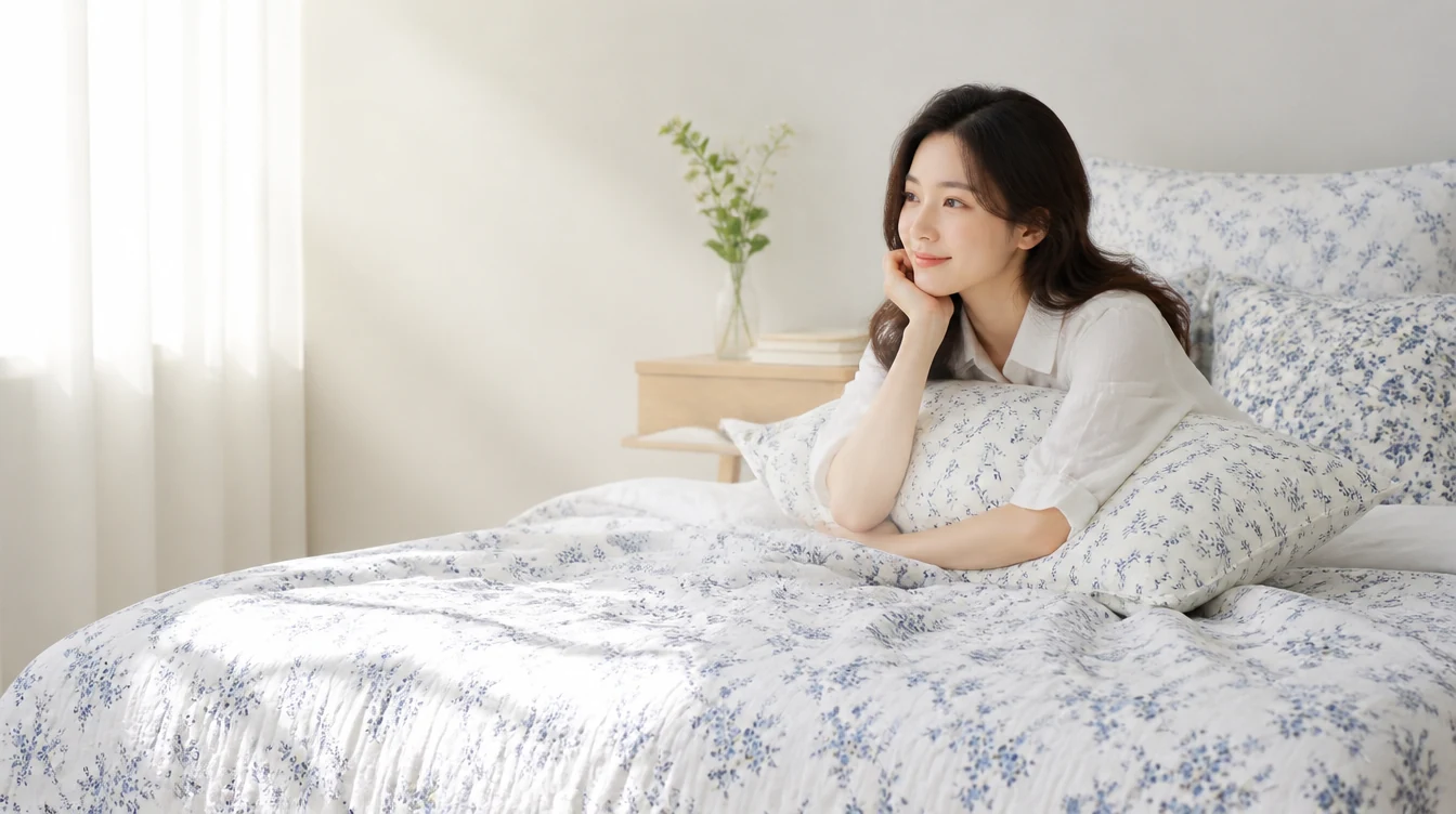 플라워 패턴 침구로 정돈된 침대